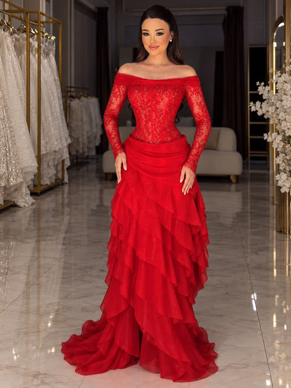 Corset Evening Gown with Tiered Ruffle Skirt