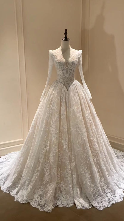 Lace Long Sleeve Ball Gown Wedding Dress