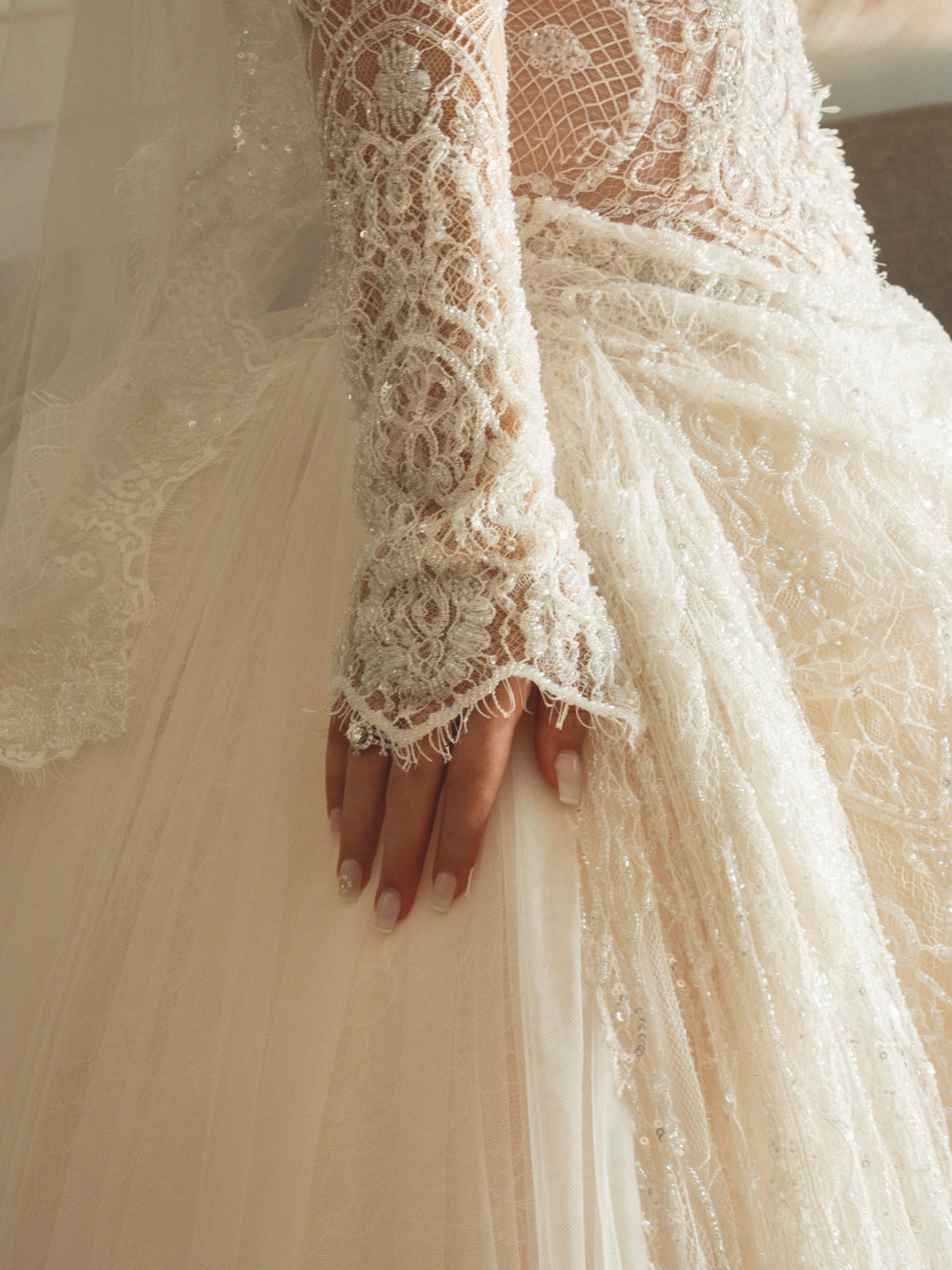 High-Neck Lace Ball Gown Wedding Dress