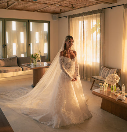 Off-the-Shoulder Long Sleeve Lace Wedding Dress