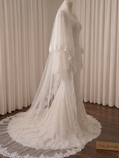 Beaded Mermaid Wedding Dress with Bell Sleeves