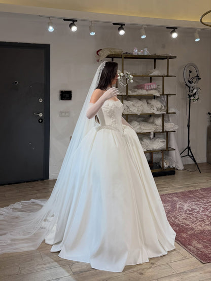 Basque Waist Ball Gown Wedding Dress with Cape