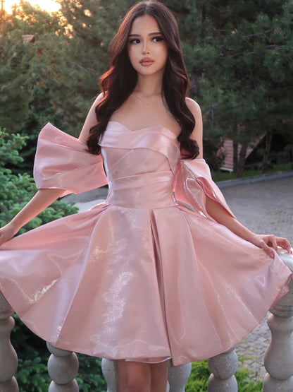 Off-the-Shoulder Bowknot Shimmer A-Line Mini Dress