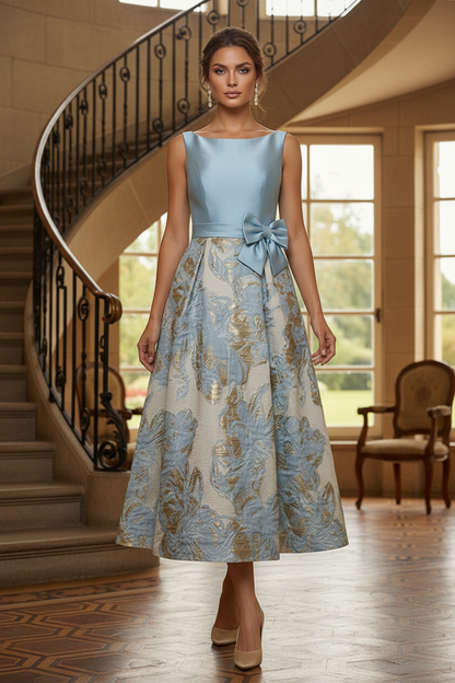 Bateau Neck Sleeveless Jacquard A-Line Midi Dress