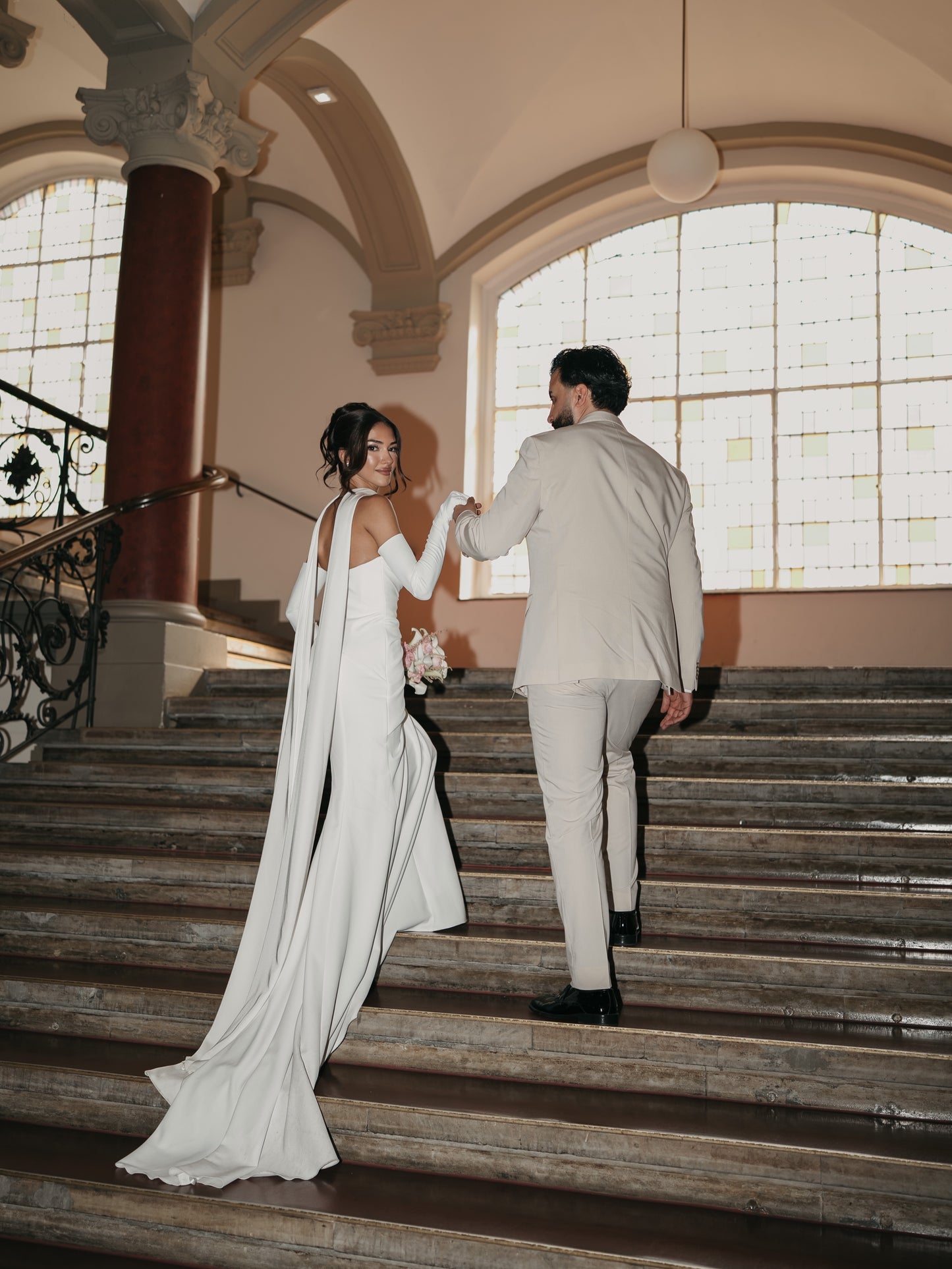 Strapless Wedding Dress with Trailing Neck Drape