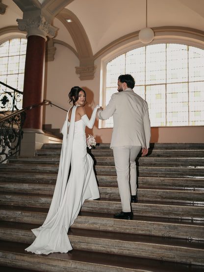 Strapless Wedding Dress with Trailing Neck Drape