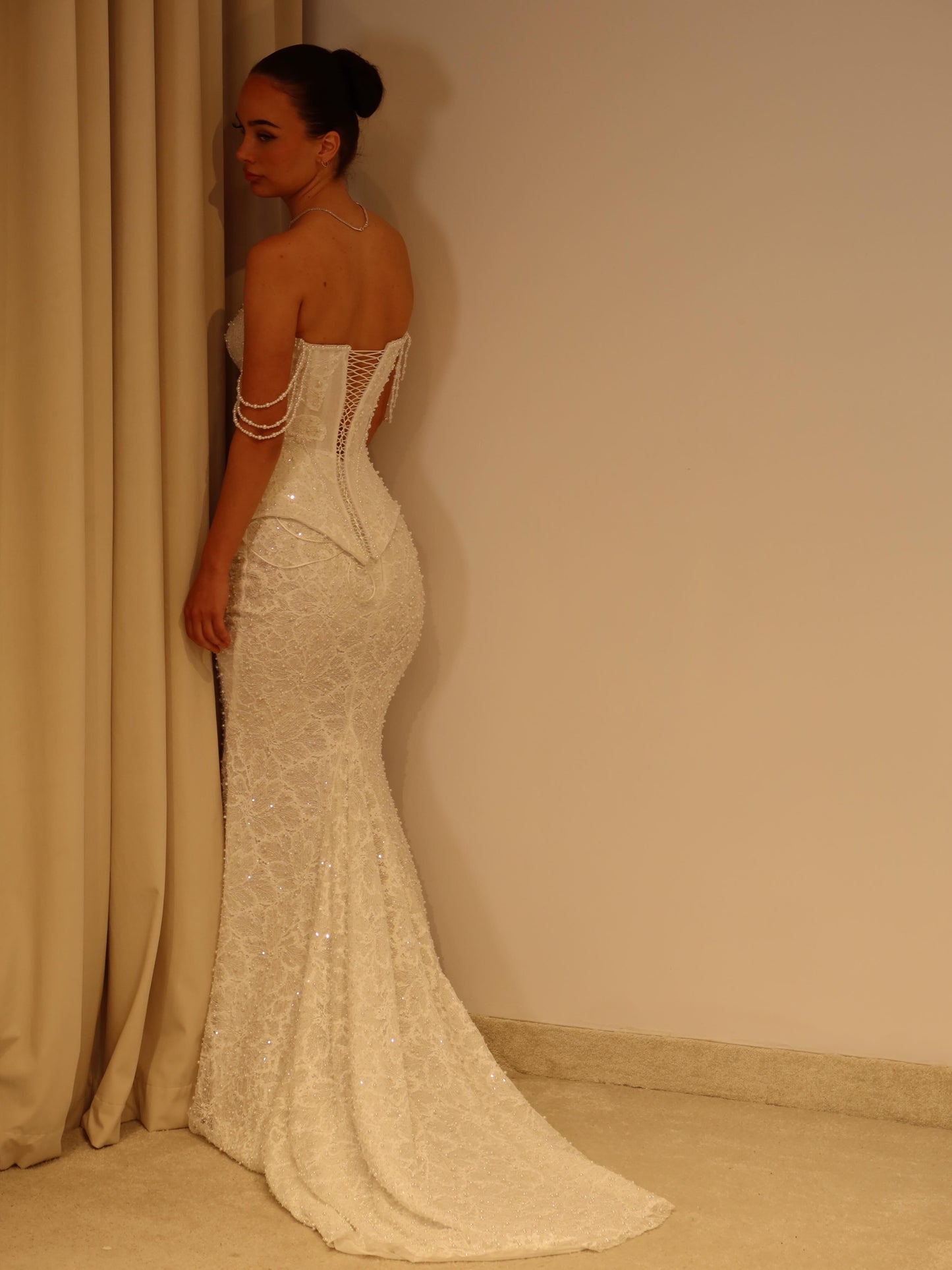 Lace Mermaid Corset Wedding Dress with Pearl Straps