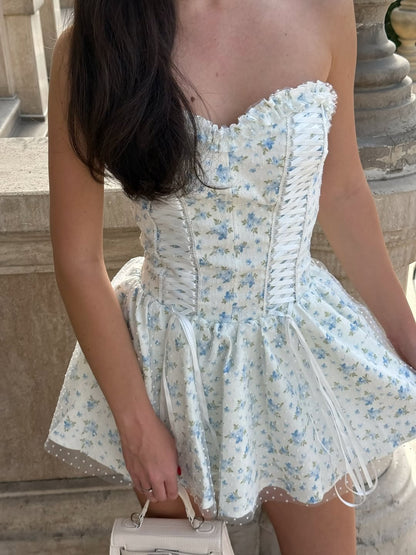 Floral Strapless Corset Fit and Flare Mini Dress
