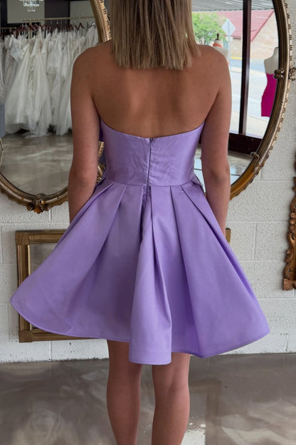 Strapless Oversized Bow Pleated Mini Dress