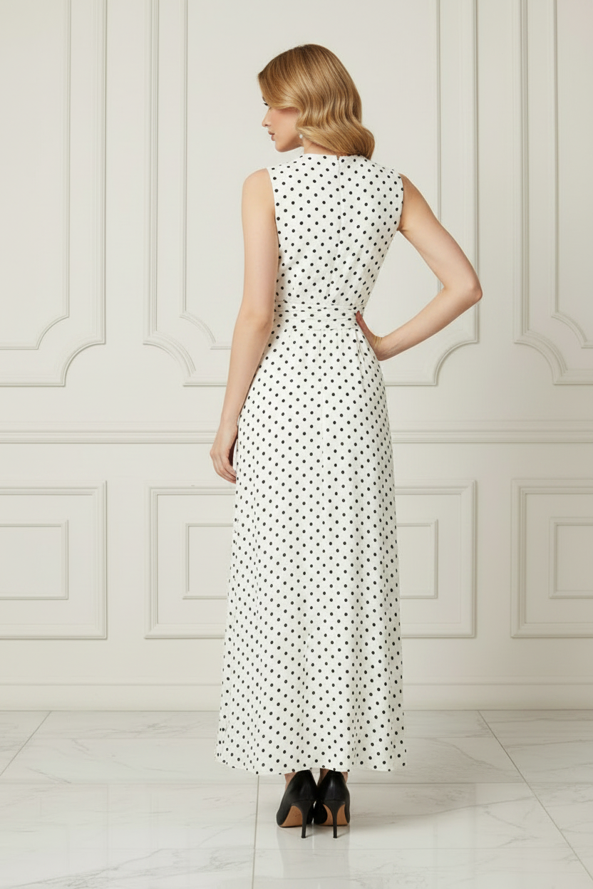 Polka Dot Sleeveless A-Line Maxi Dress
