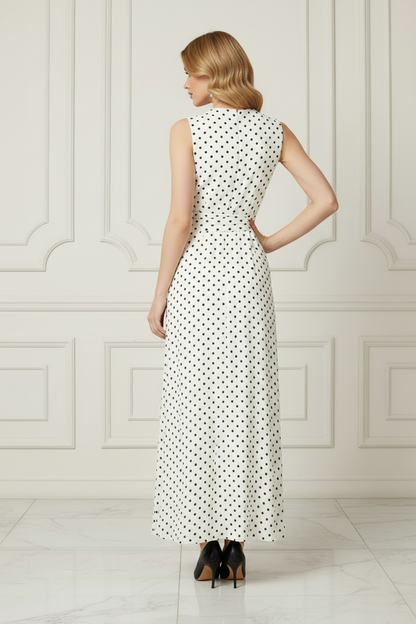 Polka Dot Sleeveless A-Line Maxi Dress