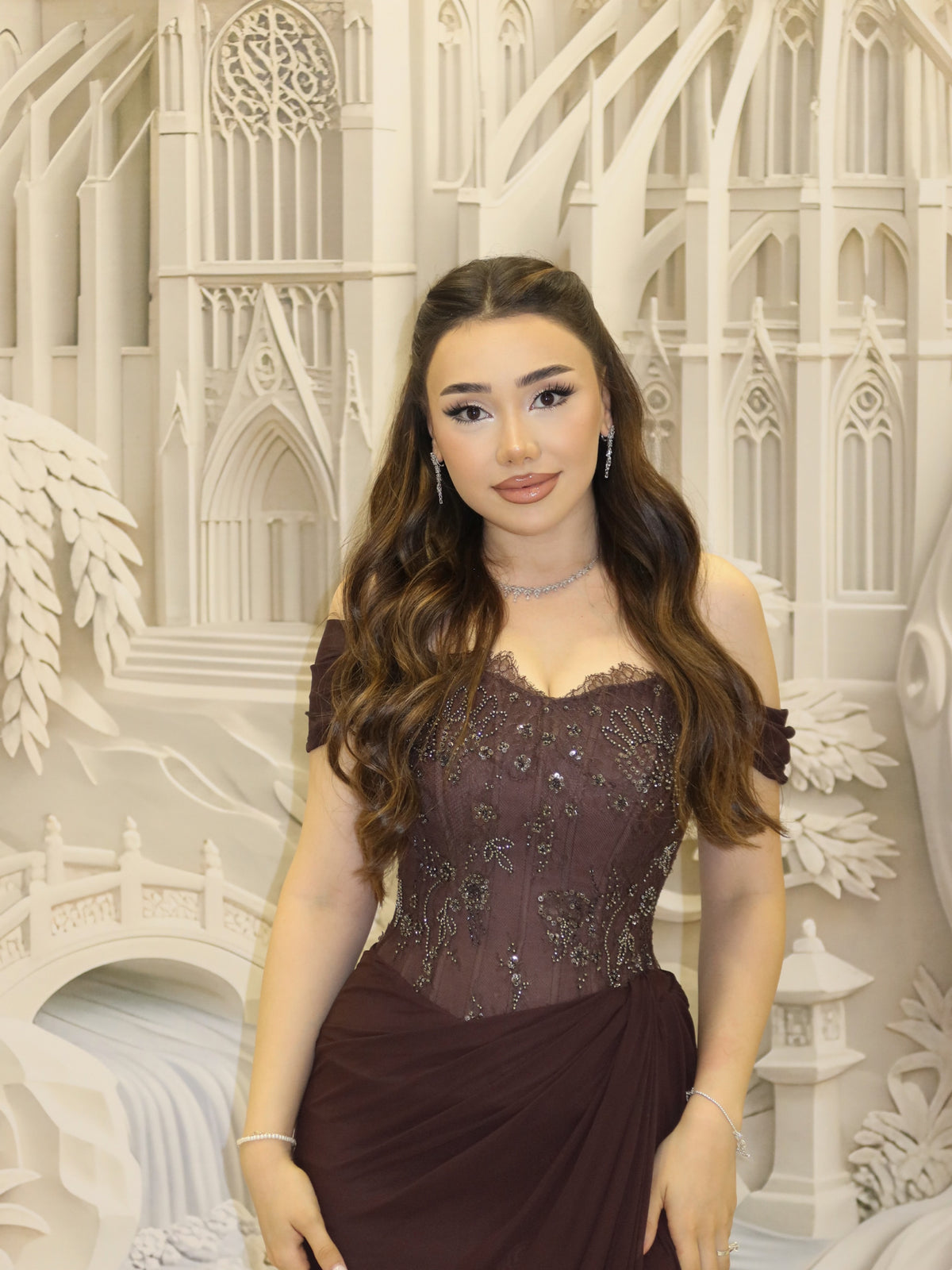 Beaded Corset Evening Gown with Slit
