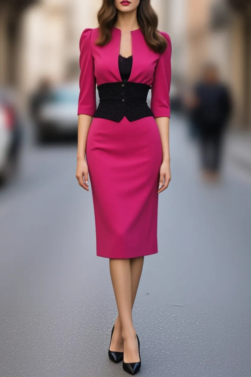 Midi Sheath Dress with Corset Waistband