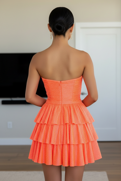 Strapless Cut-Out Glitter Tiered Homecoming Dress