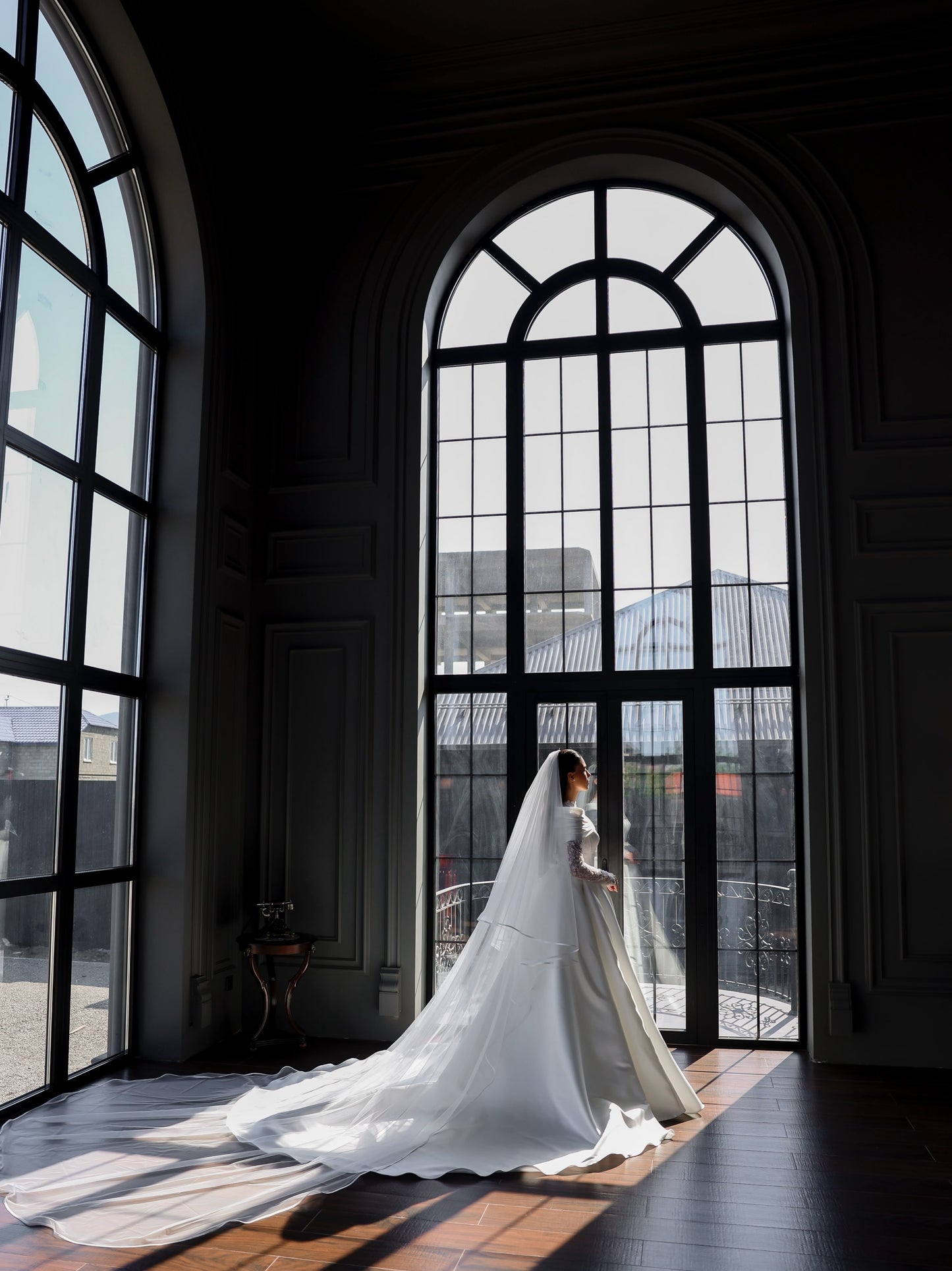 Lace High-Neck Ball Gown Wedding Dress with Train