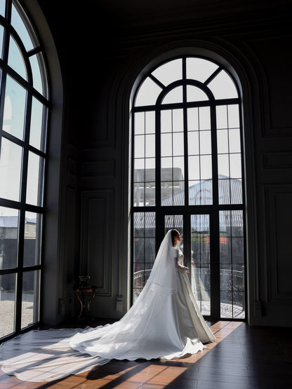 Lace High-Neck Ball Gown Wedding Dress with Train