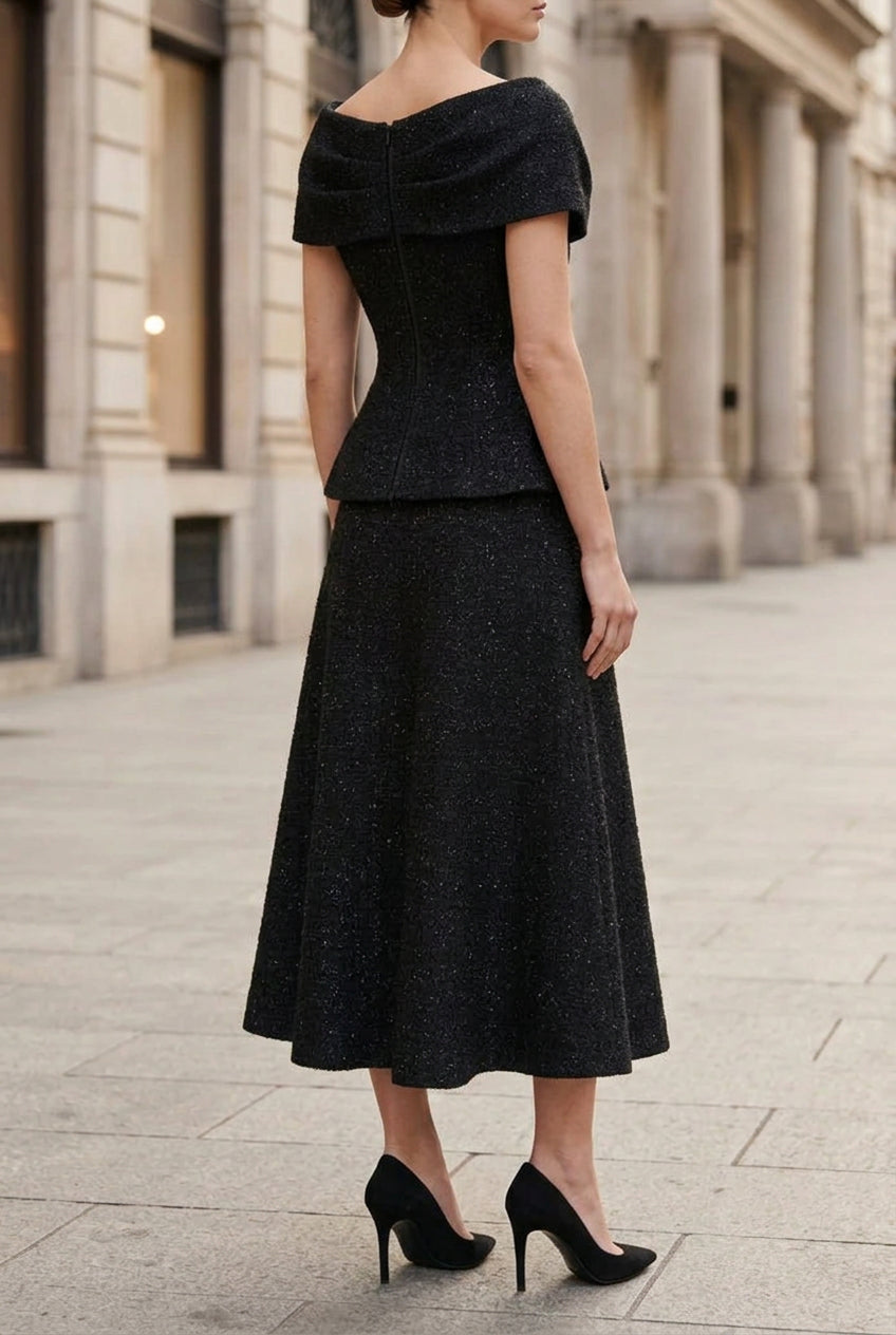Tweed Peplum Jacket and A-Line Midi Skirt Set
