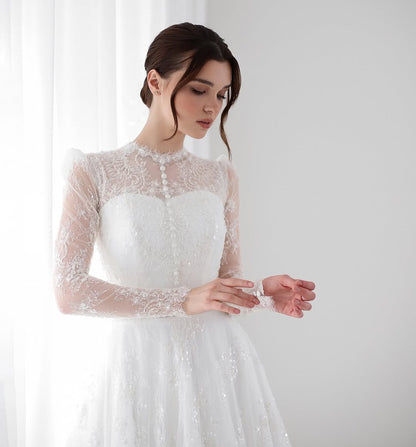 Illusion Lace Long Sleeve A-Line Wedding Dress