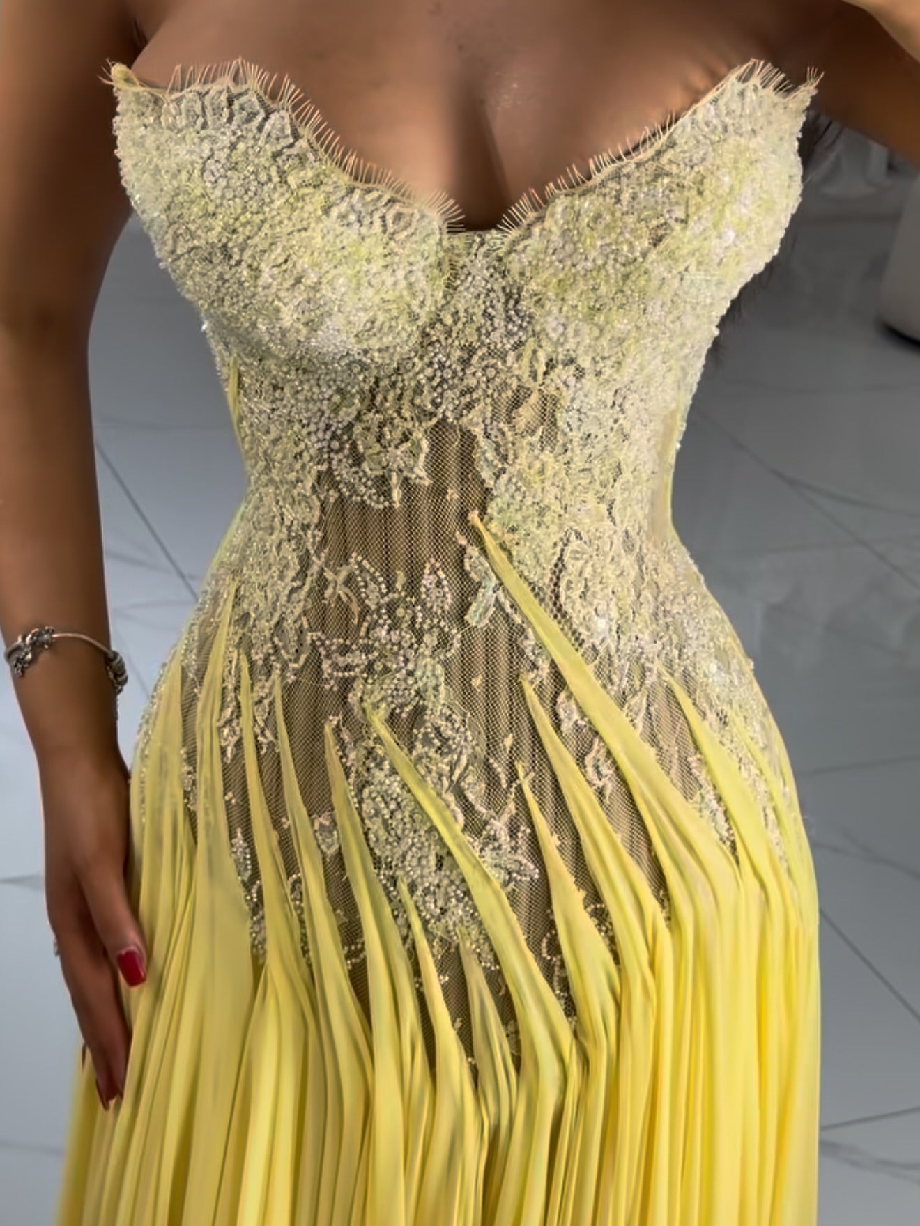 Strapless Pleated Corset A-Line Gown
