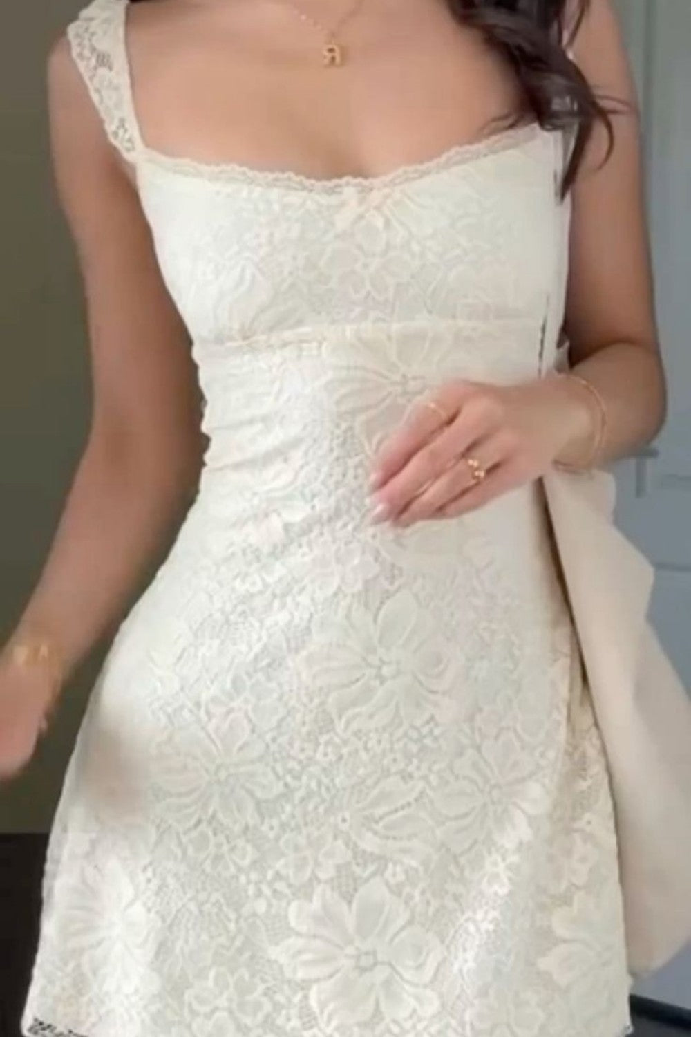 Lace Sweetheart Mini Dress with Scalloped Trim