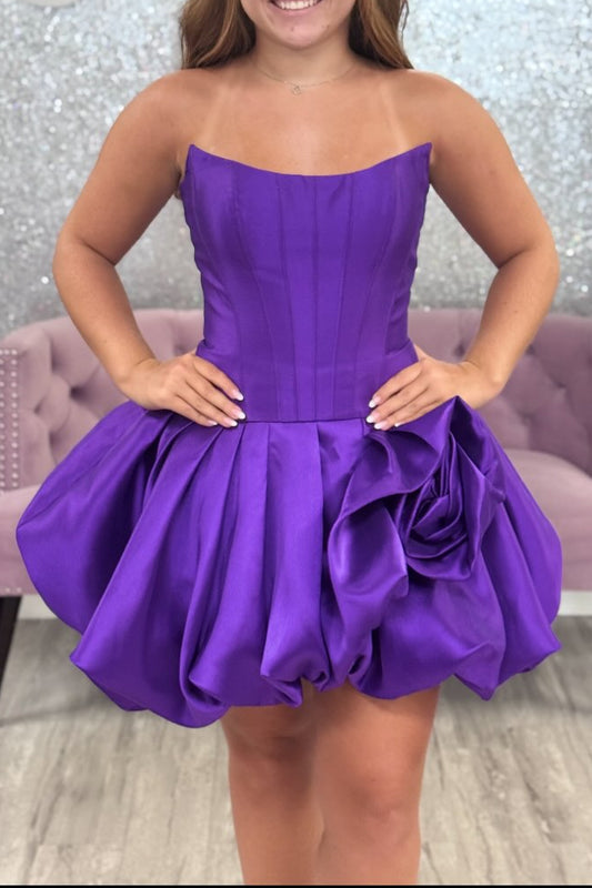 Strapless Corset Bubble Dress with Floral Detail
