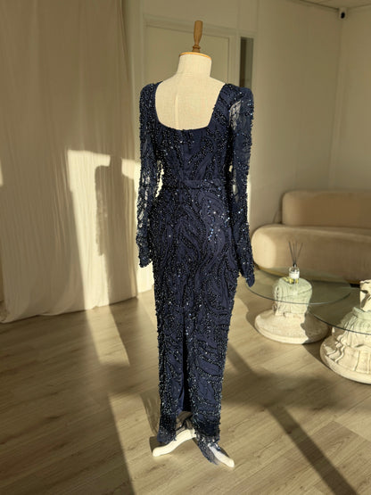 Sequin Swirl Long Sleeve Square Neck Maxi Dress