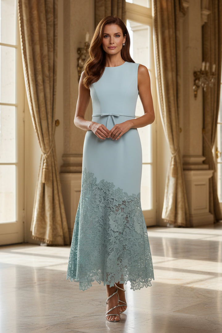 Sleeveless Asymmetric Lace Hem Midi Dress