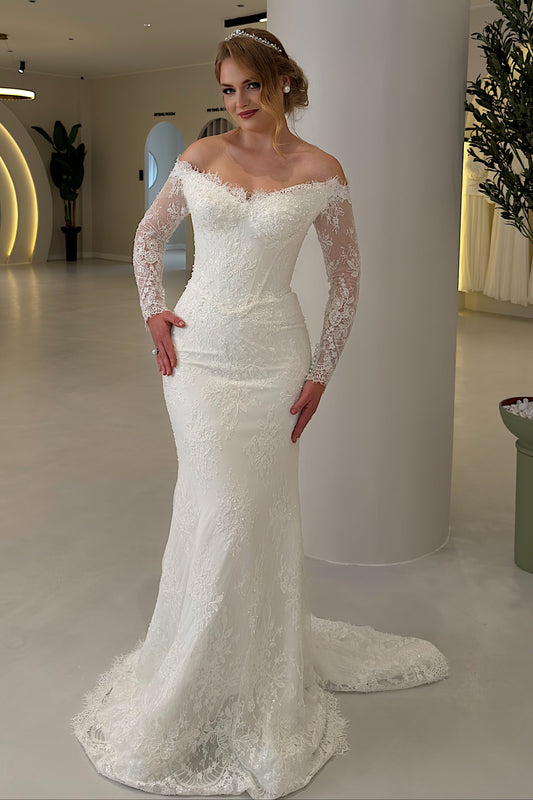 Off-the-Shoulder Long Sleeve Lace Mermaid Wedding Dress