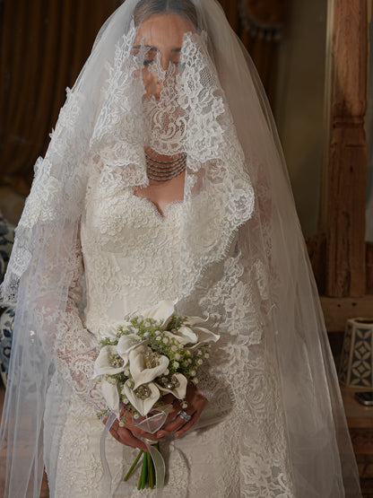 Lace Sweetheart Long Sleeve Mermaid Wedding Dress
