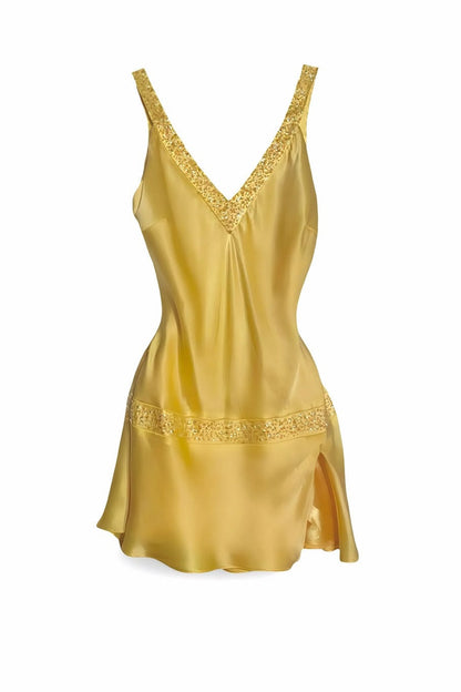 Lace-Trim Satin Slip Mini Dress with Open Back