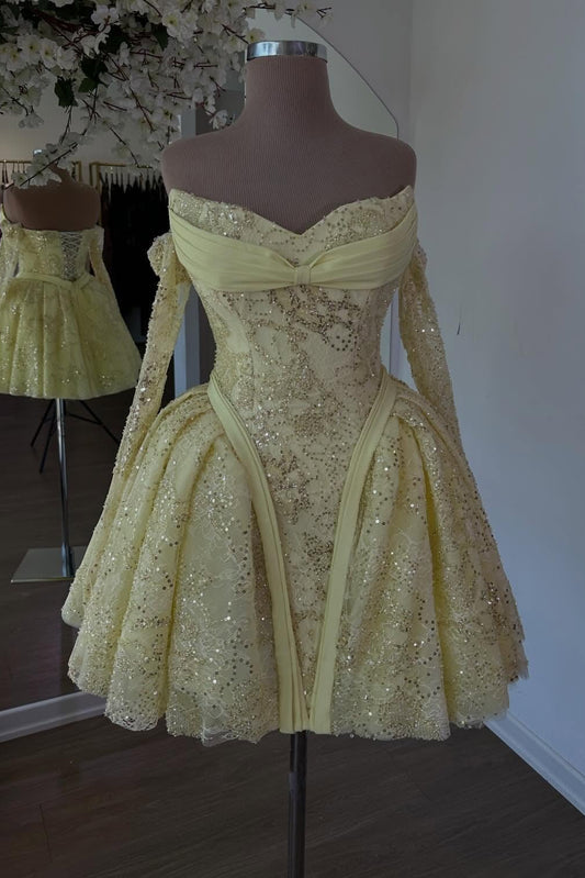 Sweetheart Corset Short Prom Dress with Sleeves