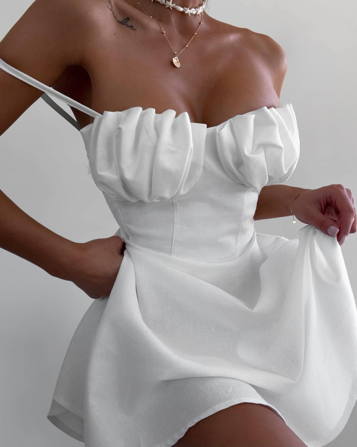 Ruched Bust Spaghetti Strap A-Line Mini Dress