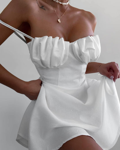 Ruched Bust Spaghetti Strap A-Line Mini Dress