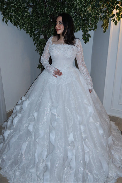 Glitter Ball Gown Wedding Dress with Cascading Ruffles