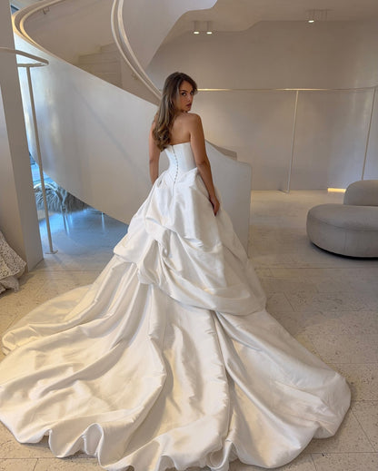 Strapless Draped Pick-Up Ball Gown Wedding Dress