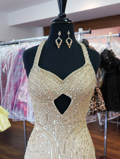 Beaded Sweetheart Keyhole Mini Dress
