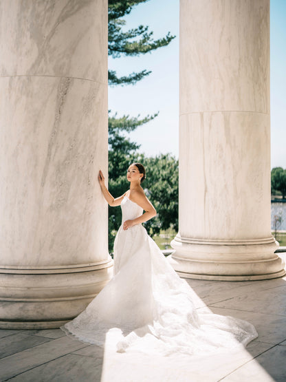 Strapless Lace Ball Gown Wedding Dress with Sleeves