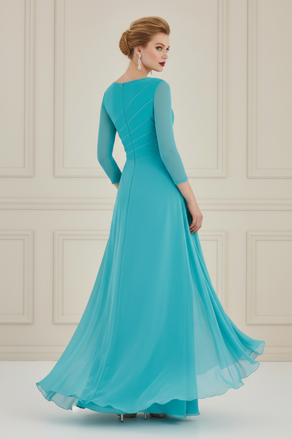 Bateau Neck 3/4 Sleeve Chiffon Evening Gown