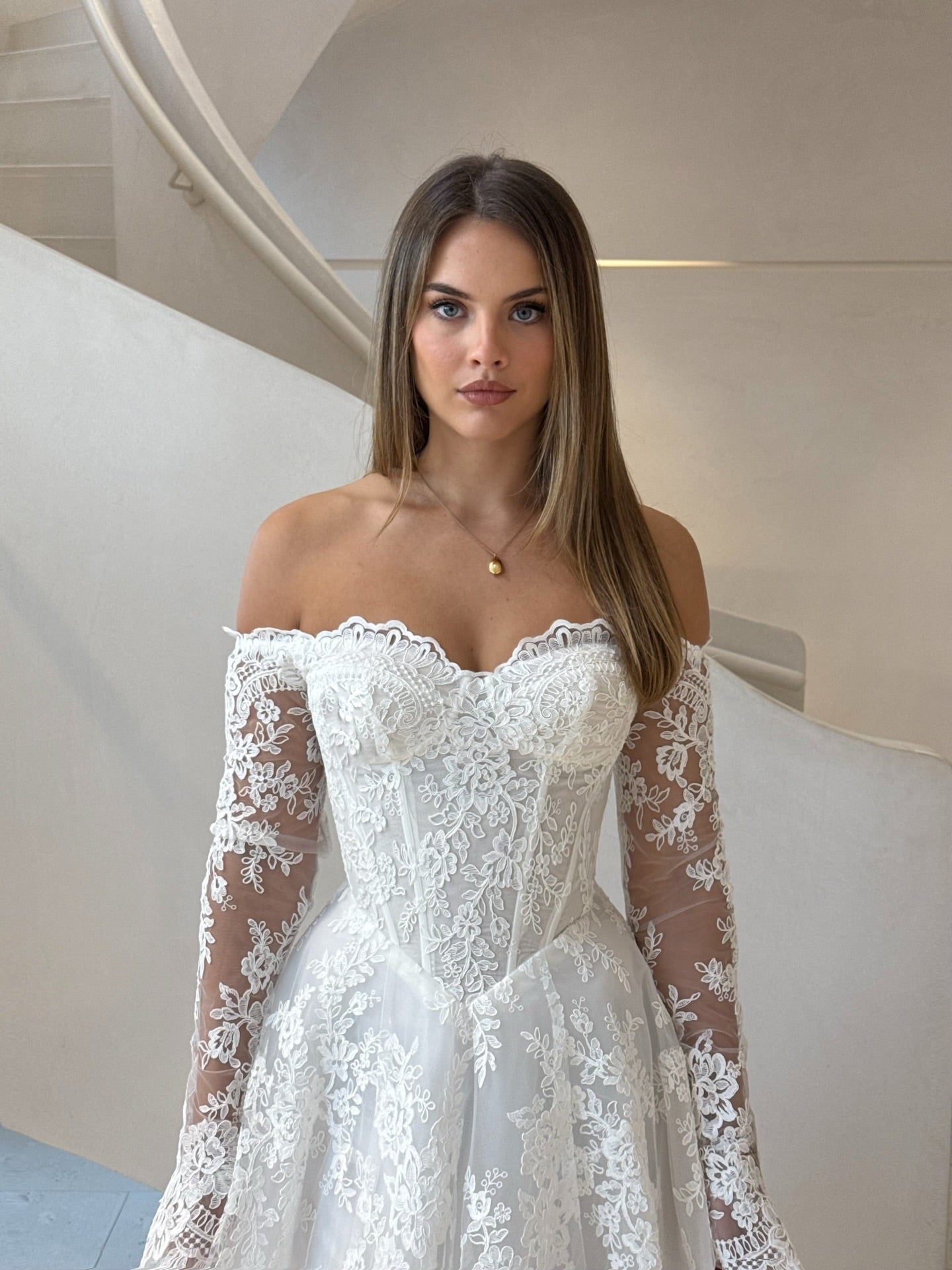 Off-Shoulder Lace A-Line Wedding Dress