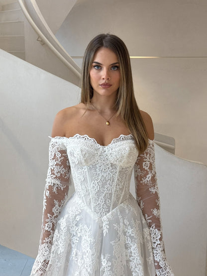 Off-Shoulder Lace A-Line Wedding Dress
