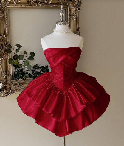 Strapless Corset Tiered Satin Mini Dress