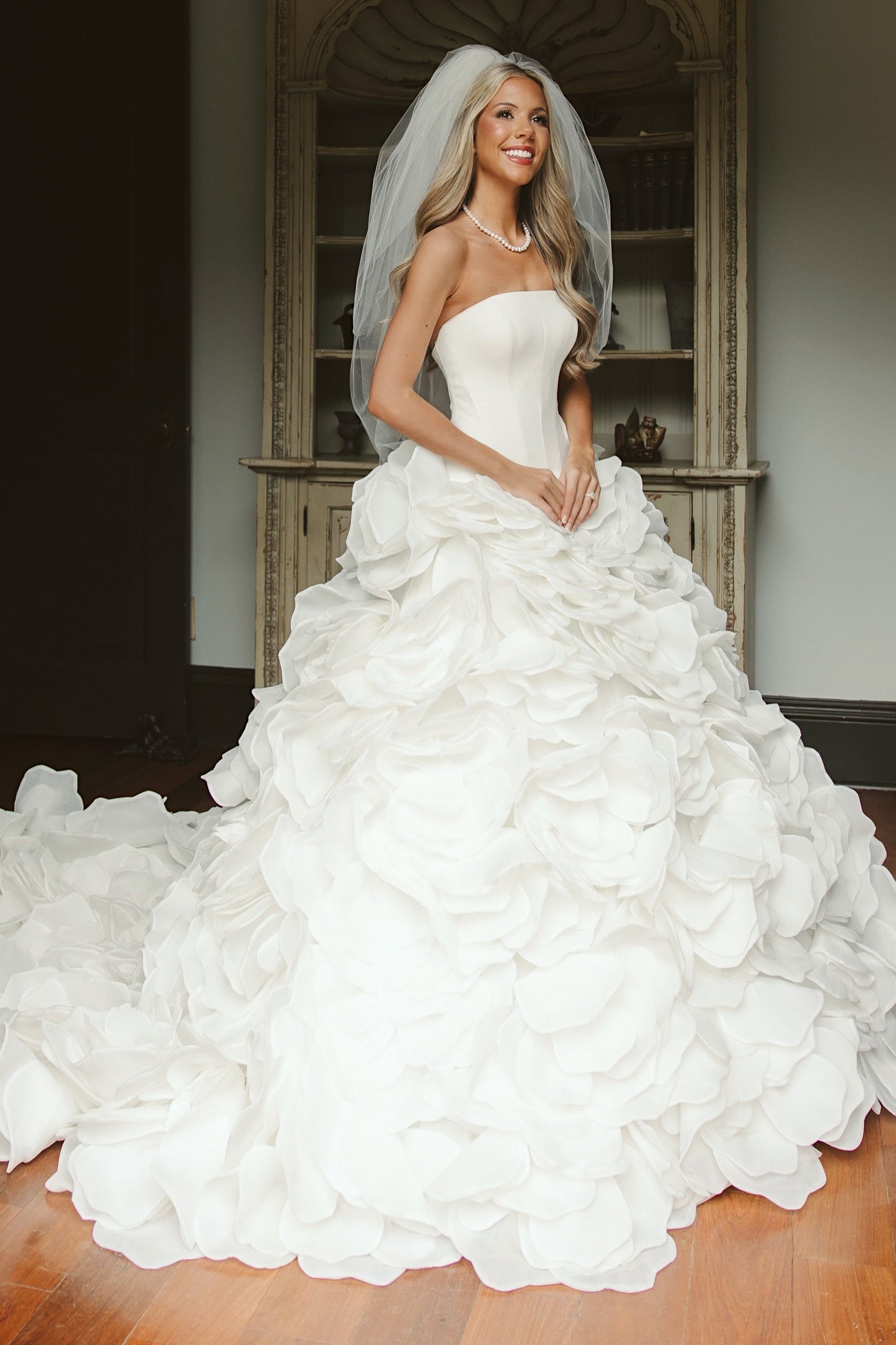 Strapless Ruffled Petal Ball Gown Wedding Dress