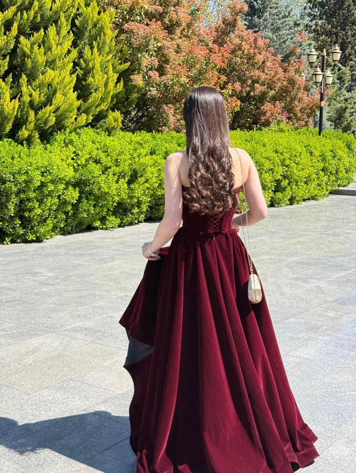 Strapless Velvet A-Line Ball Gown with Lace-Up Back
