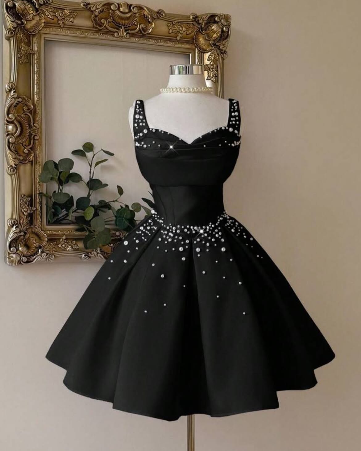 Pearl Embellished Sweetheart Satin Mini Dress