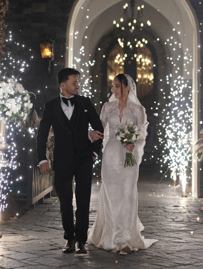 High Neck Long Sleeve Lace Trumpet Wedding Dress