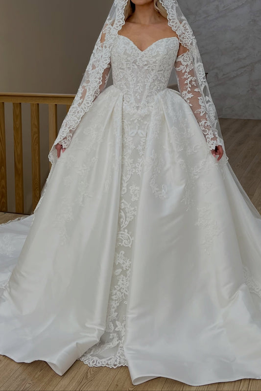 Sweetheart Ball Gown Wedding Dress with Lace Sleeves