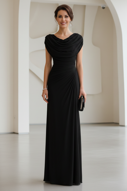 Cowl Neck Ruched Chiffon Floor-Length Evening Gown