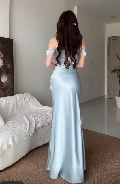 Cowl Neck Satin Maxi Dress with Dropped Sleeves