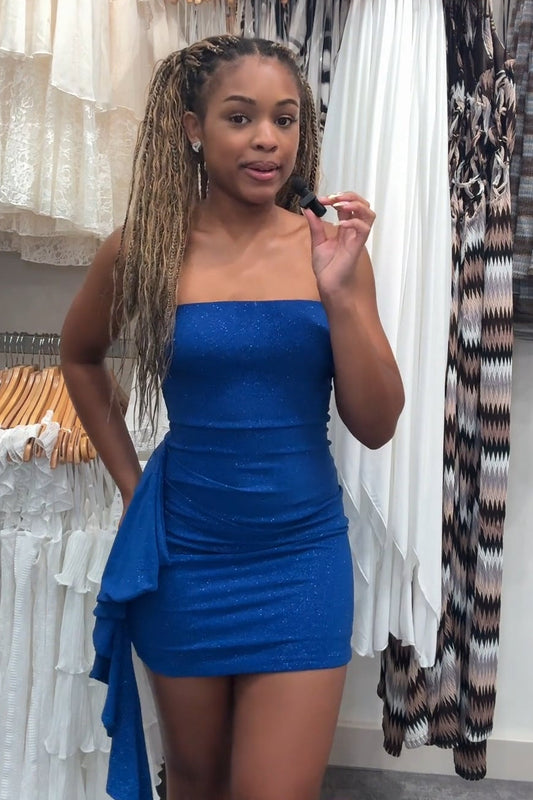 Strapless Glitter Bodycon Mini Dress with Side Drape