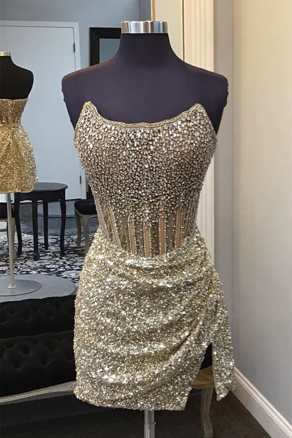 Sequin Corset Mini Dress with Side Slit